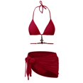 thumbnail image 3 of Women's 3Pcs/Set Shiny Rhinestone Solid Color Lace Up Bikini Cover Up Set Bra Low Rise Briefs Sunscreen Skirt Set Beachwear Swimming Suits for Women Swimsuits with Shorts for Women with Underwire, 3 of 6