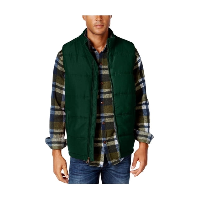 Chaleco acolchado vintage sólido resistente a la intemperie para hombre, verde, pequeño