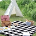 Black White Plaid Picnic Blanket Waterproof Foldable Outdoor Beach