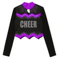 thumbnail image 4 of TiaoBug Girls Cheerleading Shirts Long Sleeve Mesh Rhinestone Cheer Uniform Crop Top Dancewear Purple 6, 4 of 6