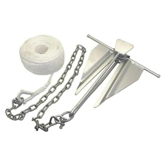 Blue Dog Marine Kit d'ancre de bateau à bague collectrice en acier galvanisé, ancre Fluke #7 | Ancres de bateau de 7 LBS pour bateaux jusqu'à 19'