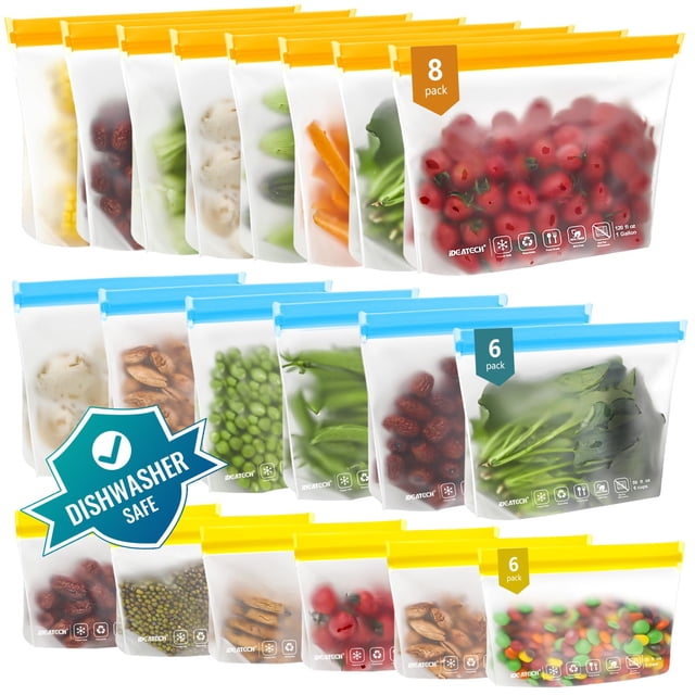Bolsas reutilizables para almacenar alimentos IDEATECH, lavables, paquete de 20