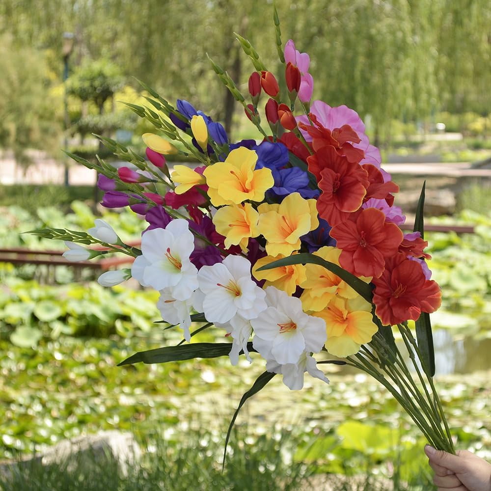 Gladiolus Artificial Flowers 3.3in Gladiolus Flowers Silk Gladiolus Flowers with Stems Artificial Gladiolus Flowers Faux Gladiolus for Home Wedding Office Decoration(Sunset)