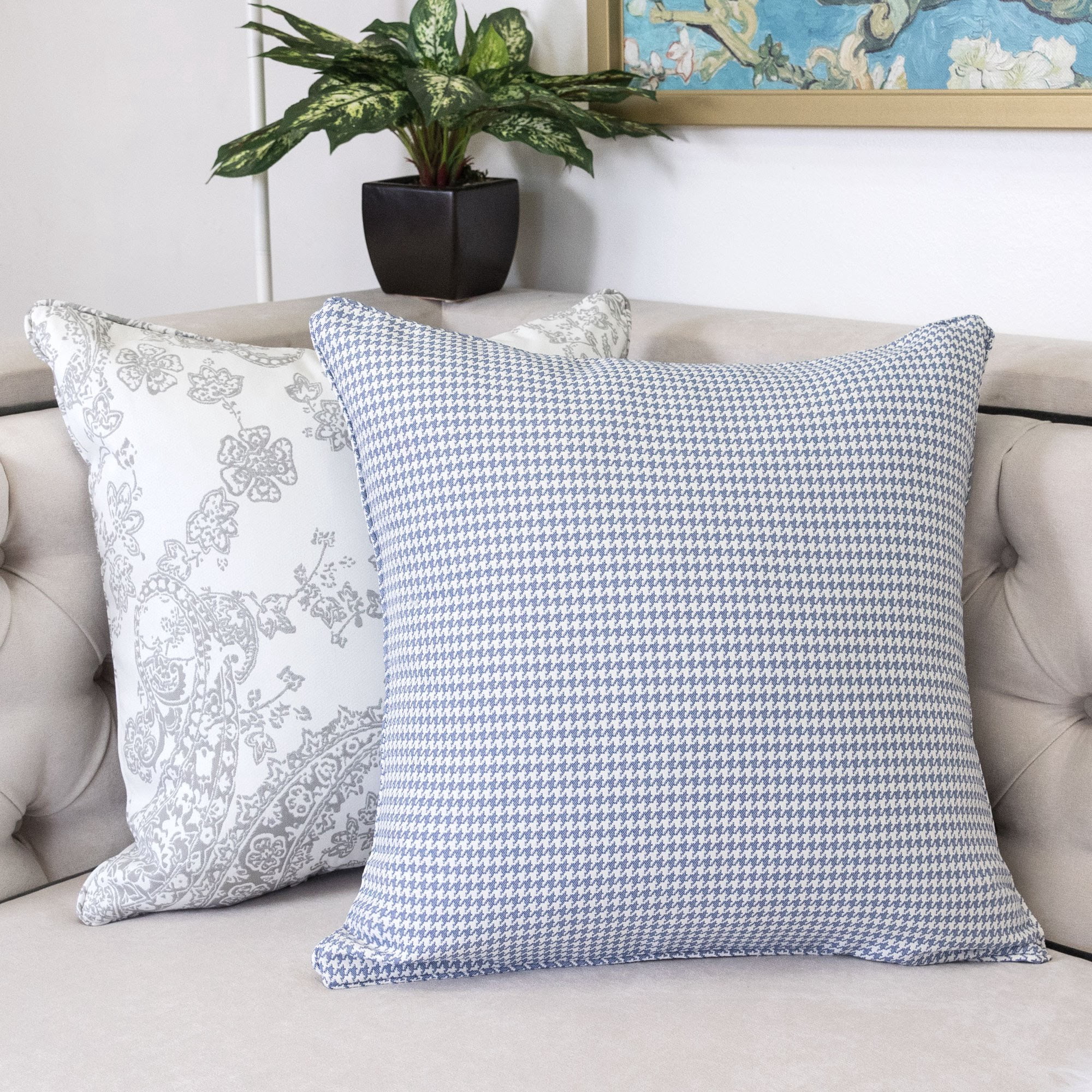 Zaina Blue Geometric Polyester 20 in. x 20 in. Throw Pillow