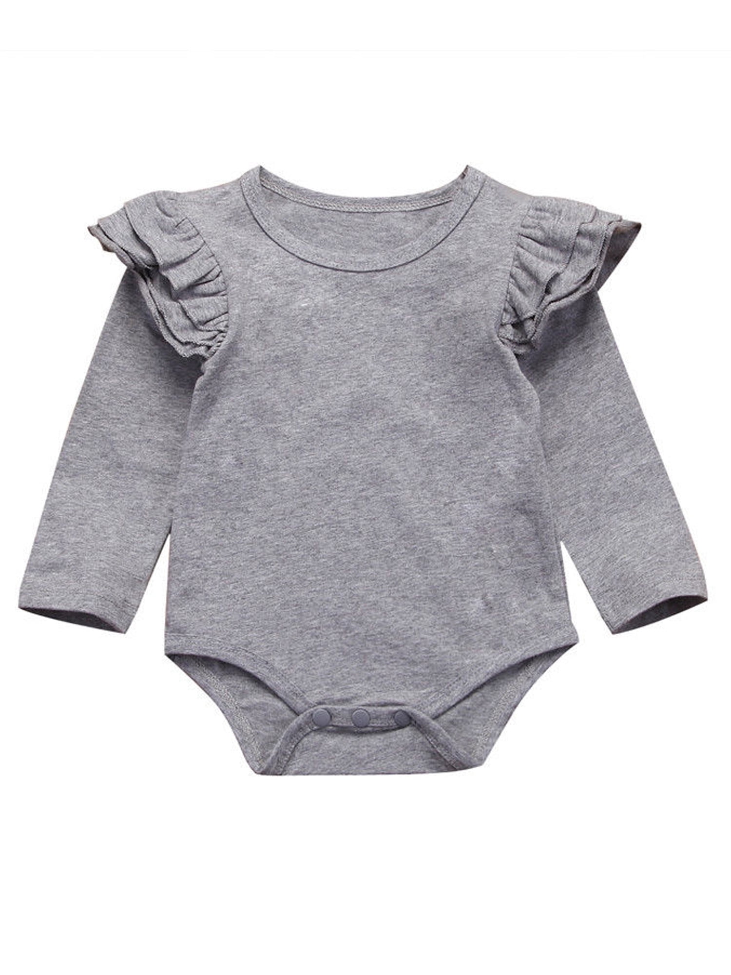 Nituyy Baby Girl Long Sleeve Solid Color Ruffle Romper Bodysuit Outfit