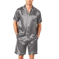 thumbnail image 3 of Resicozy Pajamas Set for Men Short Sleeve Button Down Shirts Shorts Pajamas Short Sleepwear Elegant Lounge Summer Pjs Sets Light Gray S, 3 of 6