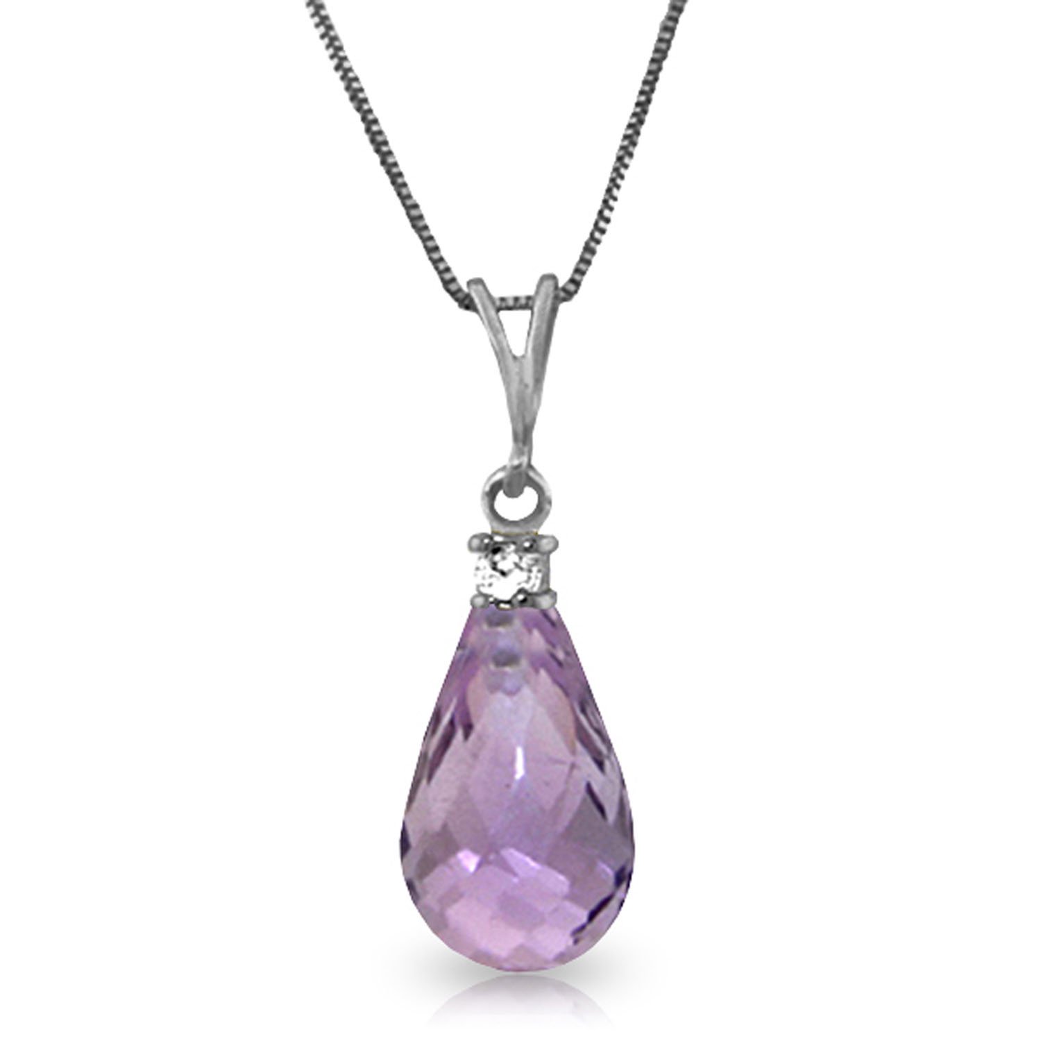 Galaxy Gold 14K Solid White Gold 24" Necklace with Natural Diamonds and Amethyst, 14"-24" Sizes, February Birthstone, Symbol of Serenity