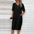thumbnail image 4 of Summer Dress Women's Dress Lightweight V Neck Beach Dress Half Sleeve Midi Dress Loose Knee Length Buttons Dress With Pockets Teenager Casual Dresses Dresses Casual Travel Dresses for Women Womens, 4 of 7