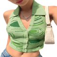 thumbnail image 3 of Haut Court à Rayures Sans Manches à Nouer Y2K Camisole Col en V pour Femmes, 3 of 6