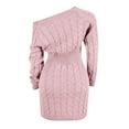 thumbnail image 4 of Ediodpoh Sweater Dress for Women Mid Length off The Shoulder Waist for Autumn Winter Fashion Pink M, 4 of 6