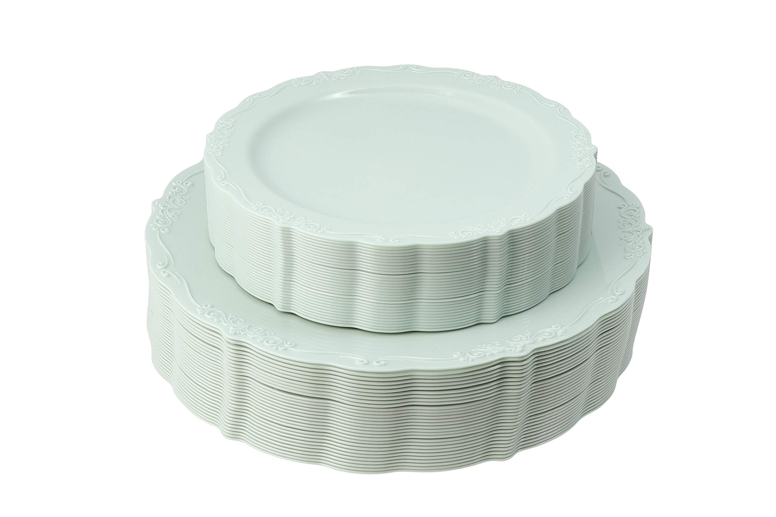 Disposable Plastic Plates Set, Vintage Party Plates, Light Green 60