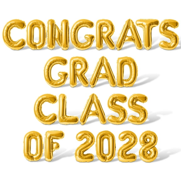 Letter Balloons - CONGRATS GRAD CLASS OF 2028 16" Inch Alphabet Letters Foil Mylar Balloon Graduation Party Banner (Gold)