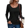 thumbnail image 4 of SLADYGLO Women Crew Neck Long Sleeve Buckle Pleat Waist Top, 4 of 7