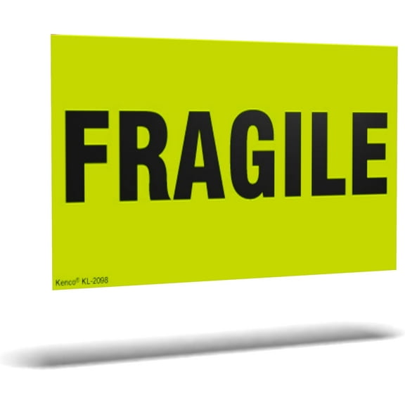 Kenco 3" X 5" Fragile Fluorescent Green Shipping Label Stickers for Shipping and Packing - 500 Adhesive Labels Per Roll (12)