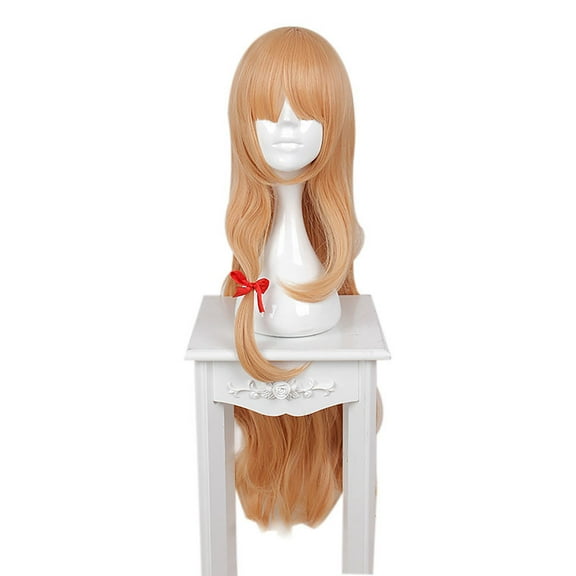 Unique Bargains Human Hair Wigs for Women Lady 39" Orange Curly Wig with Wig Cap