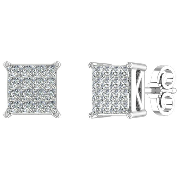 1/2 Carat Princess Cut Diamond Stud Earrings in 10K White Gold