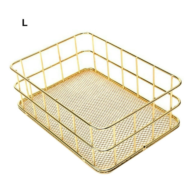Storage Basket Metal Wire Mesh Desktop Metal Basket Organizer Desktop Cosmetics Sundry Holder for Home Dormitory, L