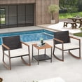thumbnail image 7 of Patio Furniture Set,  3 Pieces Patio Set with Rattan Rocking Chairs with Coffee Table and Cushions Included, Wicker Bistro Conversation Sets, Brown and Beige, 7 of 7