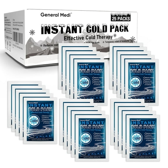25 Pack Instant Ice Cold Pack (4”x 5.5”) - Cold Compress Disposable Ice Pack for Pain Relief, First Aid Essential, Swelling, Toothache, Athletes & Outdoor Activities
