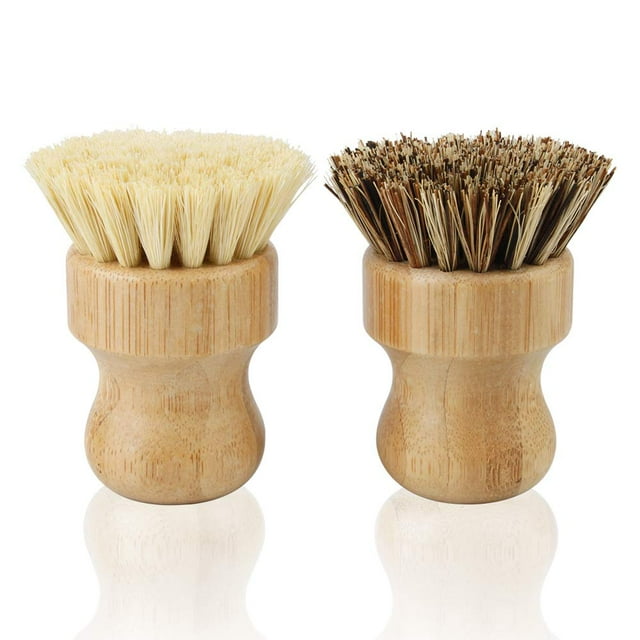 2 cepillos de bambú para fregar platos, cepillo de limpieza natural Picowe, cepillo de verduras para platos, ollas de hierro fundido, sartenes, utilizado en baño, cocina, fregadero, limpieza del hogar