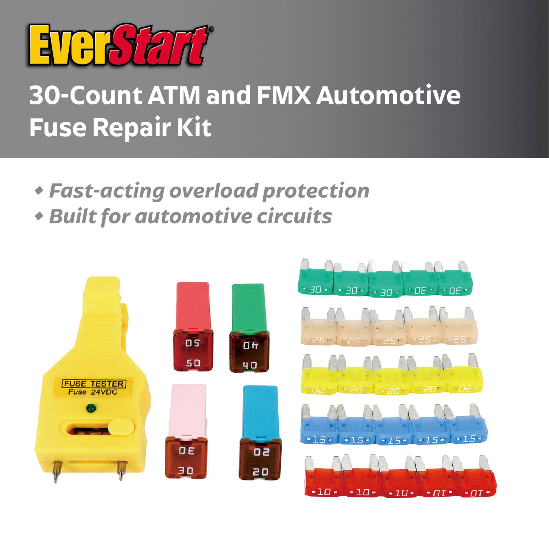 EverStart 30-Piece Automotive Fuse Kit with ATM and FMX for Cars and Trucks