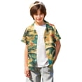 thumbnail image 3 of Abcomgle Boys Spring Shirts Tropical Palm Tree Print Funny Hawaiian Shirt Button Down Short Sleeve Tourist Hawaiian Clothes for Boys,Earthy Yellow,5-6Years, 3 of 5