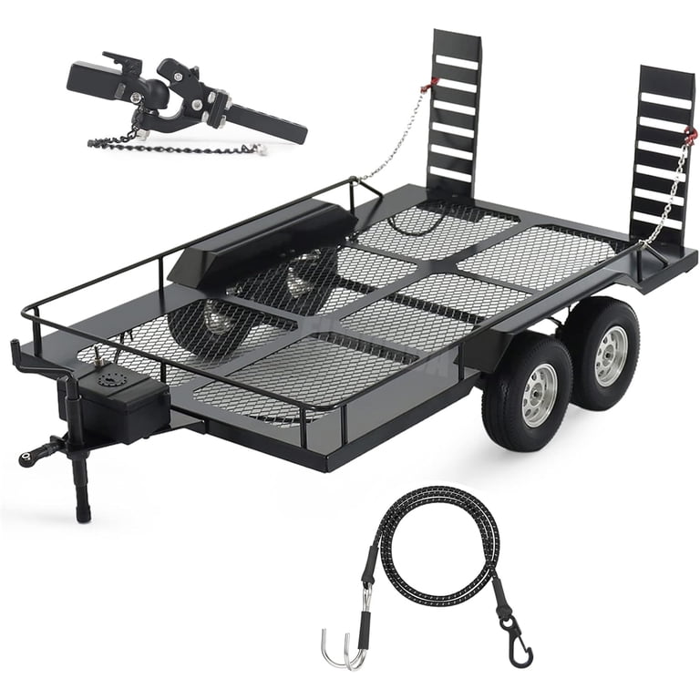 Metal RC Trailer Kit 1/10 Scale With Hitch For Axial SCX10, TRX4, Redcat GEN8 Crawlers