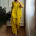 thumbnail image 2 of GILIGEGE Two Piece Sets for Women Summer Cotton Linen Sets for Womens 2 Piece Set Casual V Neck 3/4 Sleeve Blouses and Wide Leg Pants Yellow Xxl, 2 of 6