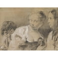thumbnail image 2 of Giovanni Battista Piazzetta 24x19 Black Ornate Framed Double Matted Museum Art Print Titled: Boy with an Egg, Girl with a Hen, and a Watching Woman (1682-1754), 2 of 5