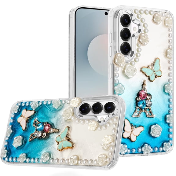 For Samsung s26 Pearls Epoxy Glitter Ornaments Design Chrome Edged Case - 4