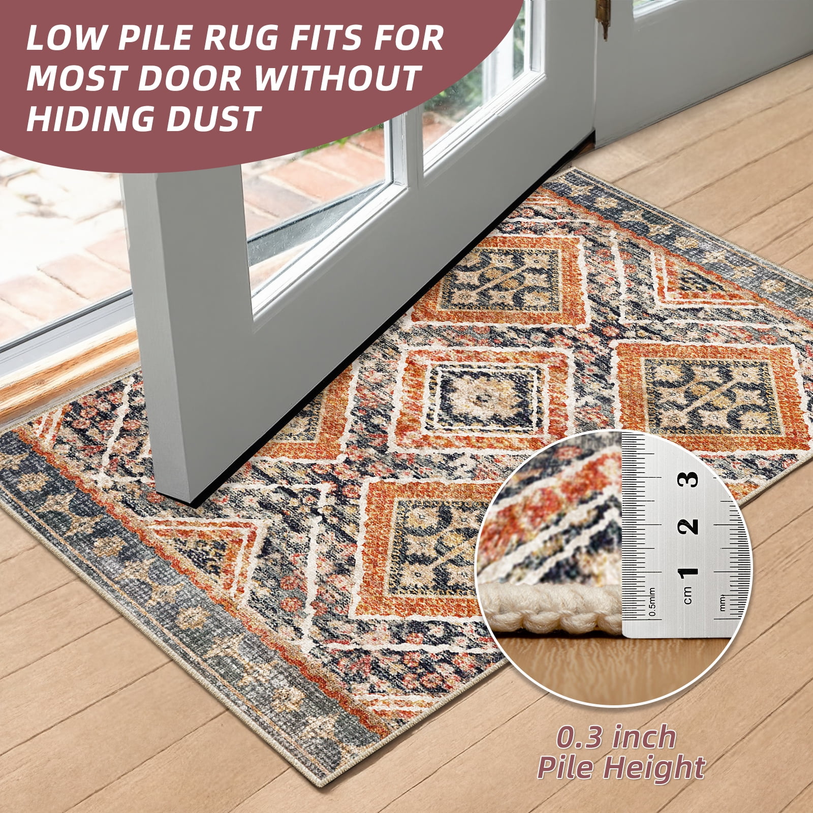 5'x7' Area Rugs for Living Room, Machine Washable Non-Slip Carpet, Soft Faux Wool Low Pile Moroccan Farmhouse Western Rug, Orange