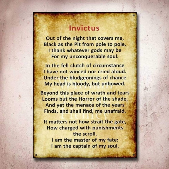 Invictus Poem Inspiring Retro Vintage Tin Sign Metal Sign Metal Poster Metal Dec