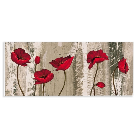 Stupell Industries Red Anemones on Tan Plants & Flowers Painting Unframed Art Print Wall Art, 17 x 7