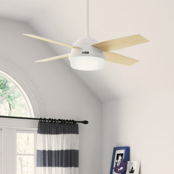 Hunter 44 inch Indoor Ceiling Fan with LED Light and Remote Control - White Modern Ceiling Fan, Standard Mount, 4 Blades, For Bedroom, Living Room, or Kitchen - Dempsey 59246, Fresh White