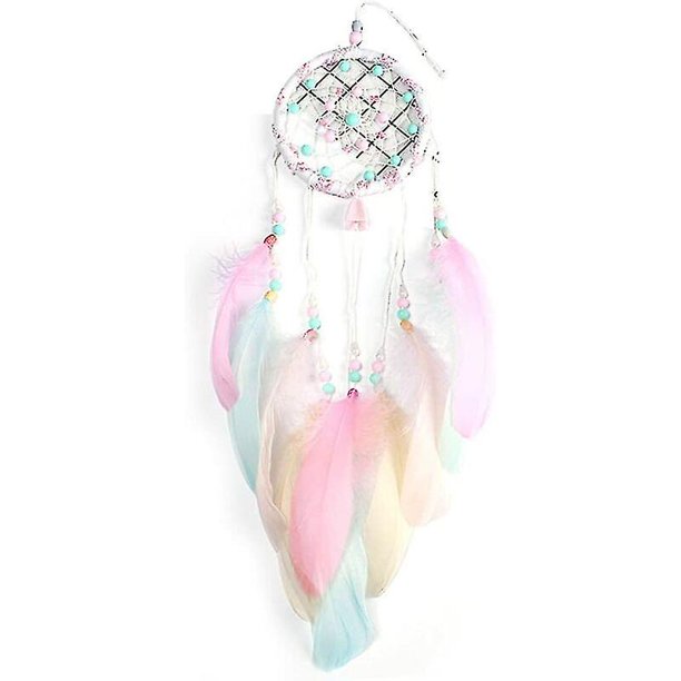 Atrapasueños colorido, atrapasueños de plumas, decoración de pared, accesorios para el hogar (rosa), regalo
