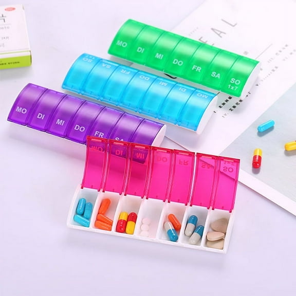 tooloflife Weekly Pill Organizer Box 7 Compartments with Day Printed Daily Medicines Dispenser