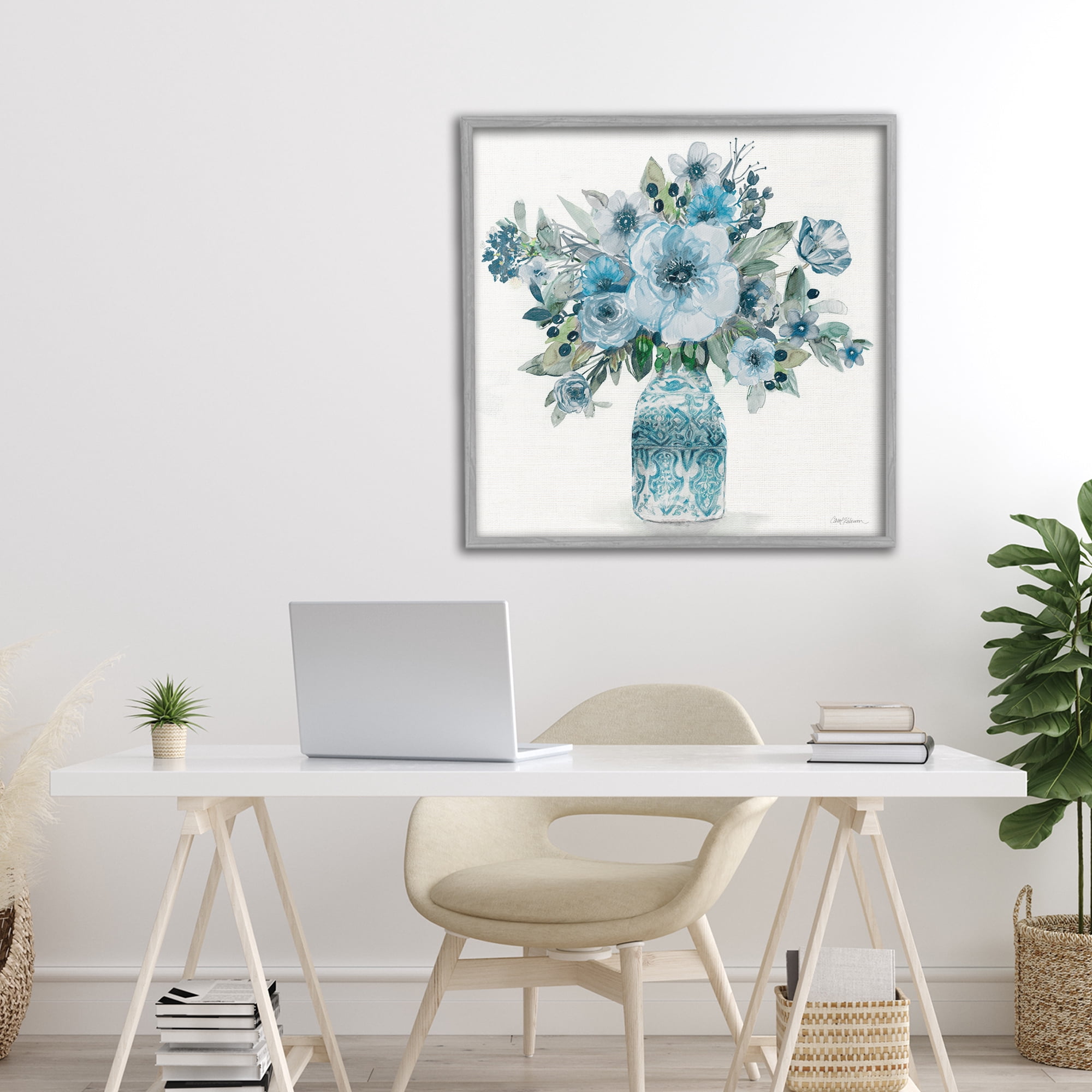 Stupell Industries Pastel Blue Botanical Bouquet Gray Framed Giclee Art, design by Carol Robinson
