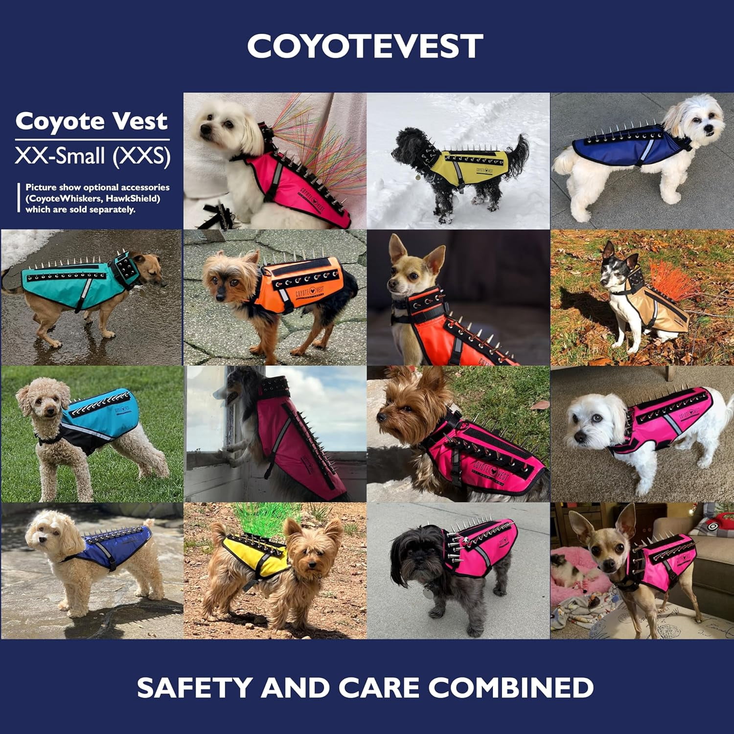 CoyoteVest Dog Harness Protection Vest, Reflective Dog Accessories with Spikes to Shield Your Pet from Raptor and Animal Attacks, Proudly Made in America (Medium, Royal Blue)