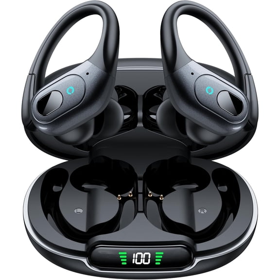 Active Noise Cancelling Earbuds Wireless Bluetooth 5.4 Headphones Ear Buds 90Hrs Playback Stereo Bass Earphones with Mic Over-Ear Hooks Headphones IPX7 Waterproof Headset for Work Sports Running Gym