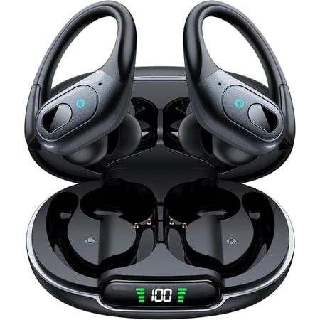 Active Noise Cancelling Earbuds Wireless Bluetooth 5.4 Headphones Ear Buds 90Hrs Playback Stereo Bass Earphones with Mic Over-Ear Hooks Headphones IPX7 Waterproof Headset for Work Sports Running Gym