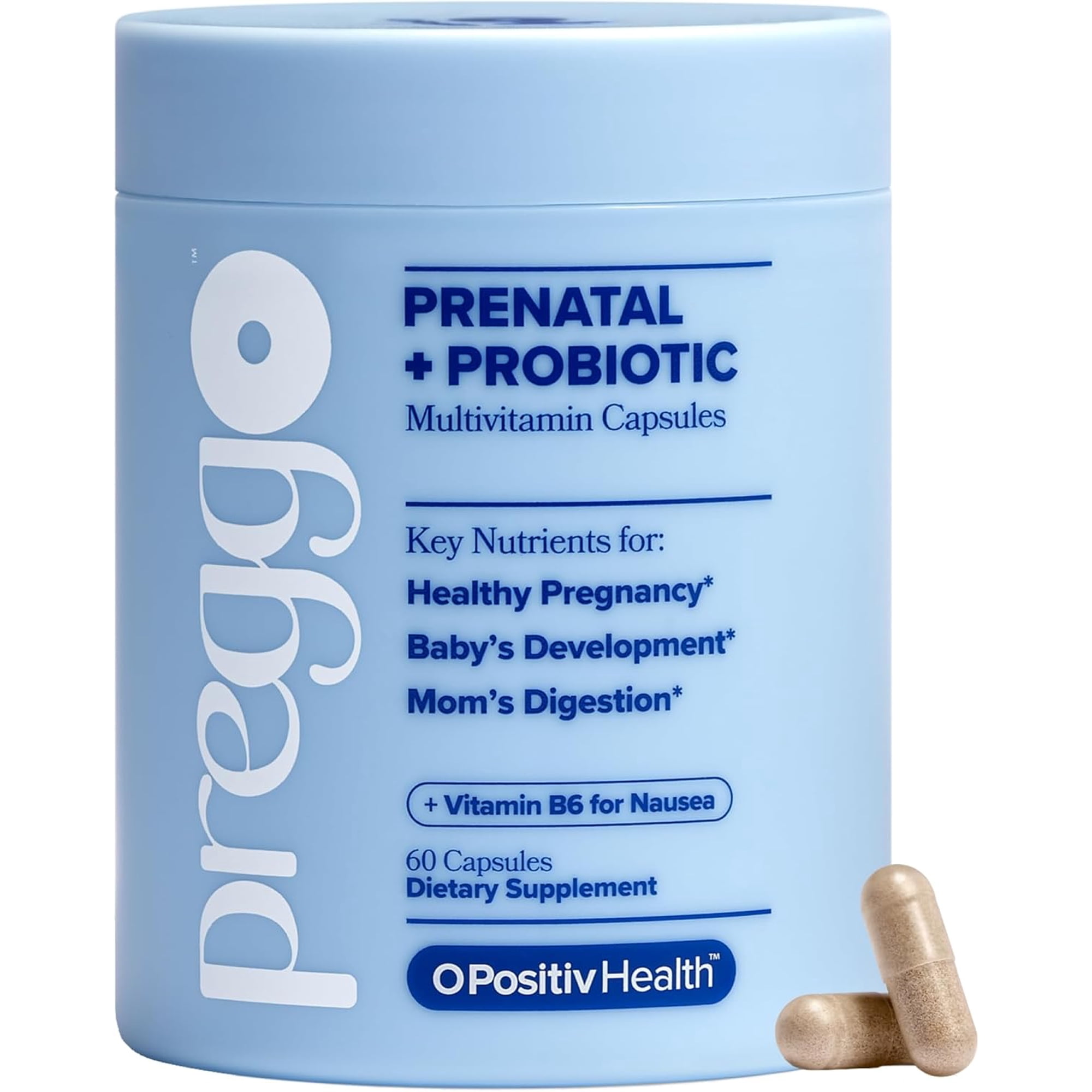 O Positiv PREGGO Prenatal + Probiotic Multivitamin Capsules to Support Baby’s Brain + Bone Health & Healthy Fetal Development - 60ct