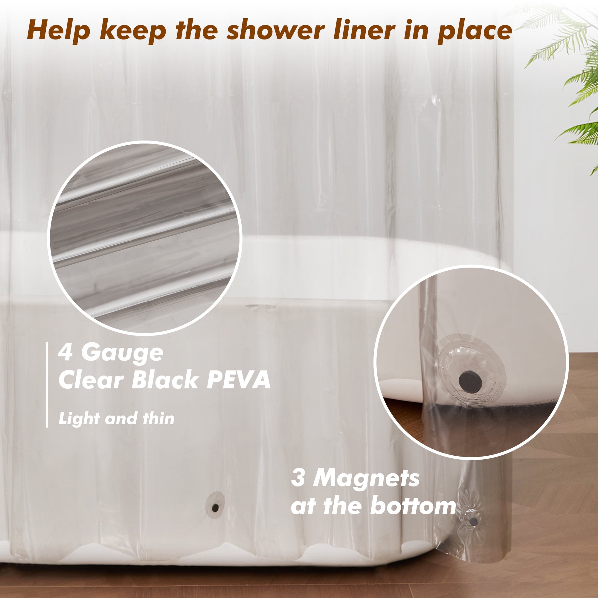 Mrs Awesome Clear Waterproof Shower Curtain Liner Lightweight PEVA with Magnets, Black -72" x 72"