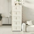 thumbnail image 3 of 19.15"×12.15"×51.35" Cream White Folding Storage Unit - 5 , Collapsible With Magnetic Door And Wheels, Plastic For Living Room, Kitchen, Bedroom, Gaming Tool Modern 19.15" Cabinet Wheels Room, 3 of 6
