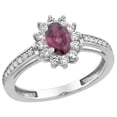 thumbnail image 1 of 14K White Gold Natural Rhodolite Flower Halo Ring Oval 6x4mm Diamond Accents, size 5, 1 of 2