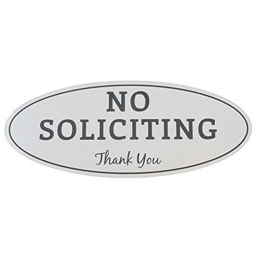 No Soliciting Sign Medium - 2.8 x 7, Black with White Letters Laser Engraved Sign 