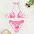 thumbnail image 7 of MIXUE Swim Suits for Women Solid Color Threaded Lace Triangle Cup Sexy Backless Bikini Sets for Women Swimwears Holiday Wear,Pink,L, 7 of 7