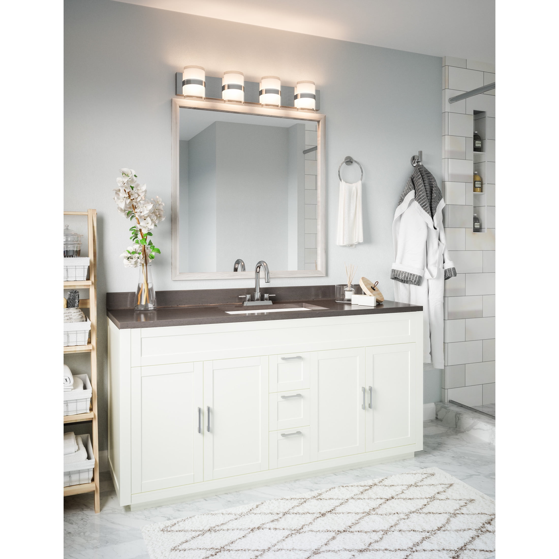 Haswell Integrated LED 4-Light Indoor Bathroom Vanity Light Frosted Glass for Over the Mirror, Polished Chrome – Design House, WM157779