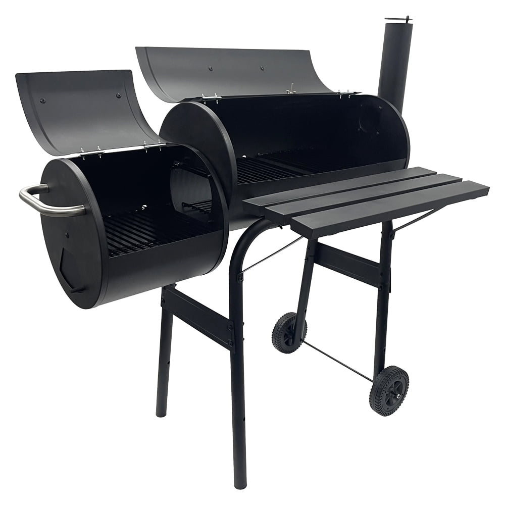 30" Domestic BBQ Charcoal Grill Offset Smoker with Cover Work Space for Outdoor Camping Patio Cooking Backyard Party Black