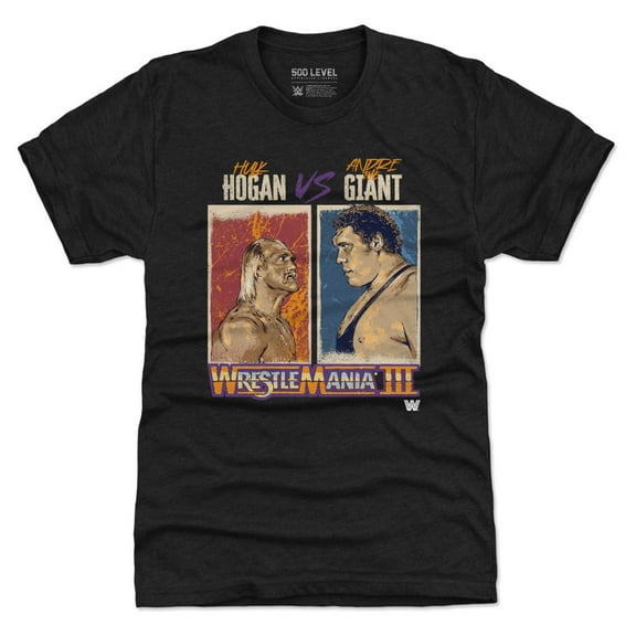 Men's 500 Level  Heather Black WrestleMania Hulk Hogan Vs. Andre The Giant Premium Tri-Blend T-Shirt