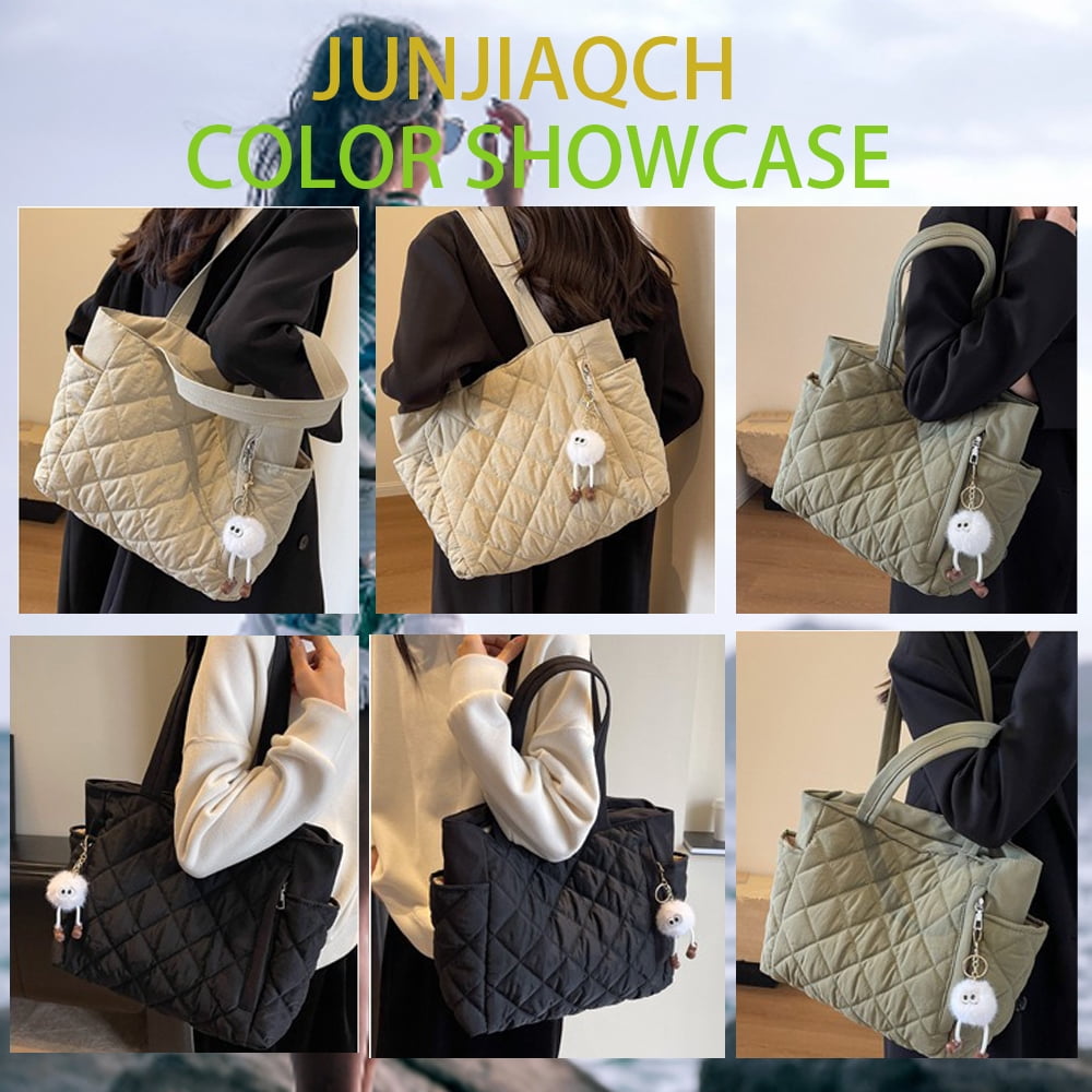 Travel Totes，Puffer Work Tote Bag for Women, Quilted Puffy Bag with compartments (Beige)